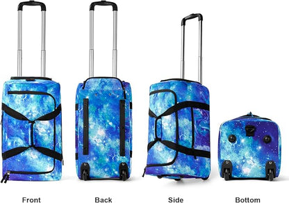 Choco Mocha Boys Galaxy Suitcase with Wheels Kids Blue Rolling Duffle Bag for Camping Teen Boys Toddler Luggage Bag for Travel, 22inch