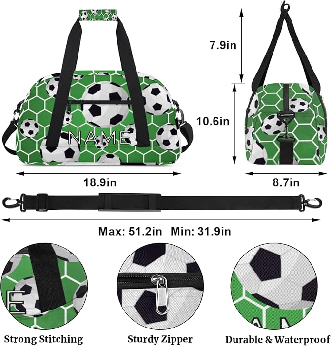 Personalized Kids Duffel Bag for Girls & Boys - Travel, Soccer, Sport Pattern - Custom Gym Overnight Weekender Tote Carry-On Teen Dance Bag