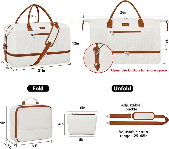 Weekender Bag for Women, Travel Duffel Bag Carry On Overnight Bag with Shoe Compartment Large Nylon Travel Weekend Tote Bag