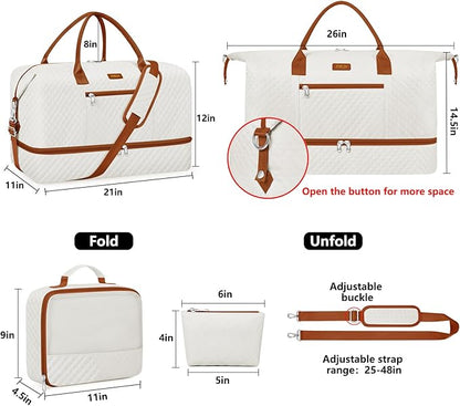 Weekender Bag for Women, Travel Duffel Bag Carry On Overnight Bag with Shoe Compartment Large Nylon Travel Weekend Tote Bag