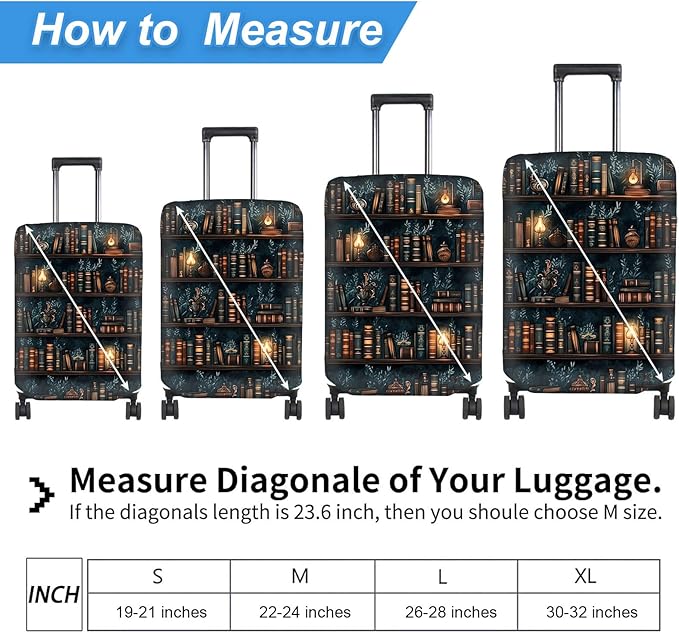 Luggage Cover Protector for 30-32 Inch Suitcases, TSA Approved Elastic Travel Suitcase Covers, Anti-Scratch Washable Luggage Sleeve for Carry On & Checked Bags, Drawn Bookshelv