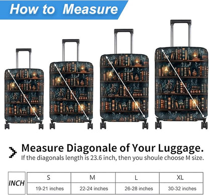 Luggage Cover Protector for 26-28 Inch Suitcases, TSA Approved Elastic Travel Suitcase Covers, Anti-Scratch Washable Luggage Sleeve for Carry On & Checked Bags, Drawn Bookshelv