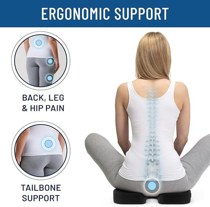 Everlasting Comfort Car Seat Cushion for Driving - Wedge Car Cushion for Office, Travel, Gaming Chair Memory Foam Driver Booster for Short People, Non-Slip, Washable Cover, Back & Sciatica Relief