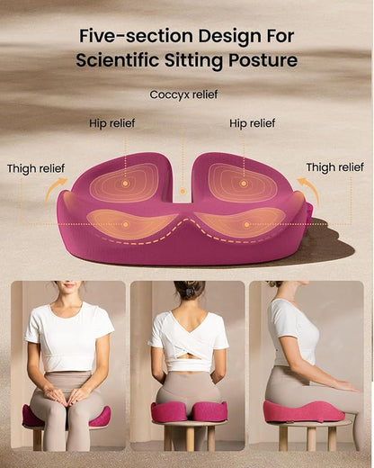 ProtoArc Seat Cushion, Office Chair Cushion for Sciatica, Coccyx Cushion, Ergonomic Memory Foam Seat Cushion for Car, Home, Pressure Relief Pad for Hip, Tailbone, All Day Comfort - Rose