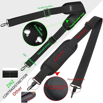 ZINZ Shoulder Strap 78" Universal Bag Strap with Ultra-thick Fixed Padded and Dual Balanced Adjustable Buckles for Briefcase, Travel Bag, Laptop Bag, Crossbody bag - Black