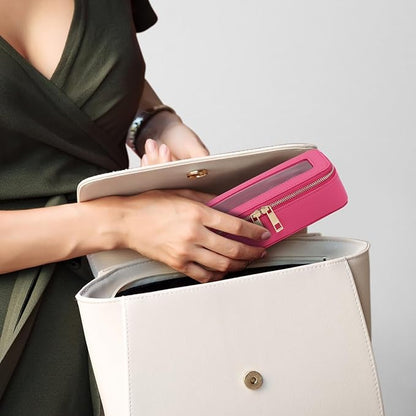 Pinkmik Clear Makeup Bag with Brush Bag 2pcs Waterproof Travel Case for Cosmetics and Toiletries Women's Cosmetic Organizer with Zipper (X/Fuxia, L+SLIM)