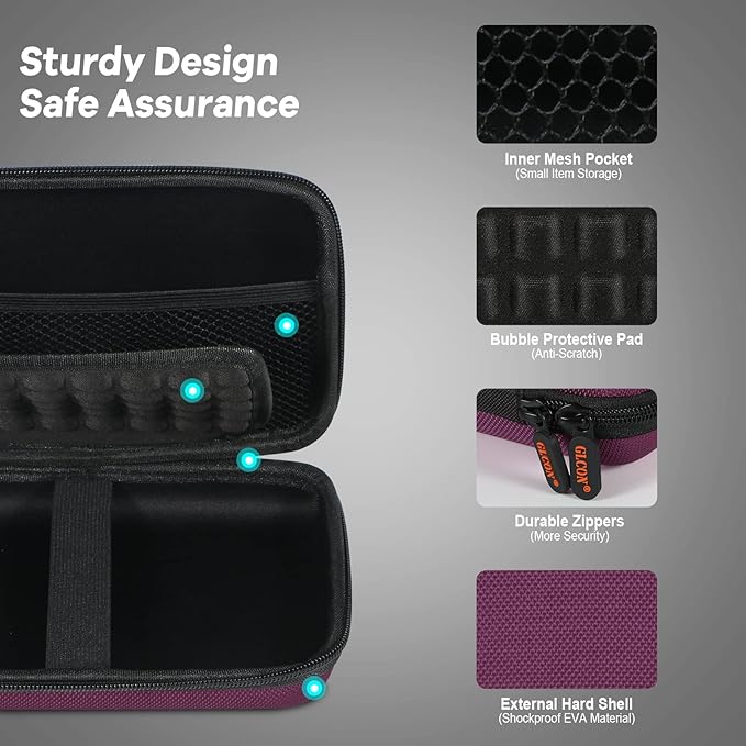 Deep Purple Carrying Case - GLCON Hard Storage Case Electronics Organizer Tech Pouch for Hard Drive, Power Bank, Cell Phone, Charger Enclosure - Portable Travel Pouch Bag with Carabiner