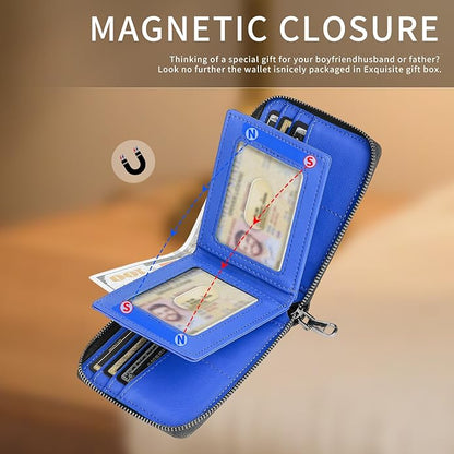 Men’s RFID Blocking Zipper Large Dimensions Wallet with 2 ID Windows - Large Capacity Design, 13 Credit Card Slots