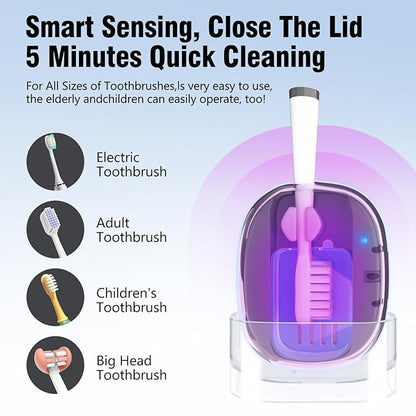 Toothbrush Covers Case San itizer with Light,Toothbrush Covers with Holder, Rechargeable Portable Toothbrush Cleaner Case（Blue）