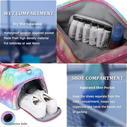 JIANYA Kids Duffle Bag for Girls Teens Sports Gymnastics Sleepover Bag with Shoe Compartment, Marble Purple