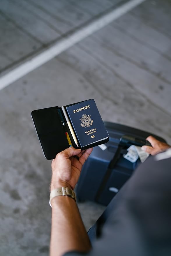 Distil Union Passport Cover+ | RFID-Shielded Premium Full-Grain Leather | Fits Passport, Cards, Cash, and More | Slim Travel Wallet and Organizer (Black)