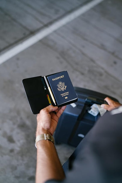 Distil Union Passport Cover+ | RFID-Shielded Premium Full-Grain Leather | Fits Passport, Cards, Cash, and More | Slim Travel Wallet and Organizer (Black)