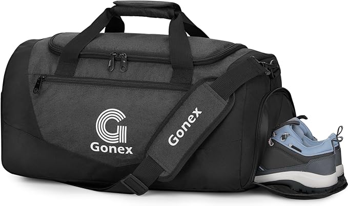 Gonex Gym Duffel Bag with Shoe Compartment Wet Pocket, Large Capacity Sports Duffle Bag for Men Women, Workout & Travel Bag with Multiple Pockets, Black, Small (30L)