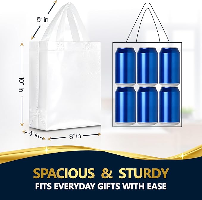 Nush Nush Set of 30 White Gift Bags Medium Size – Shiny Reusable White Gift Bags With Handles - Perfect Goody Bag for Wedding Favors, Holidays, Christmas, Birthday, Small Business, Events – 8Wx4Dx10H