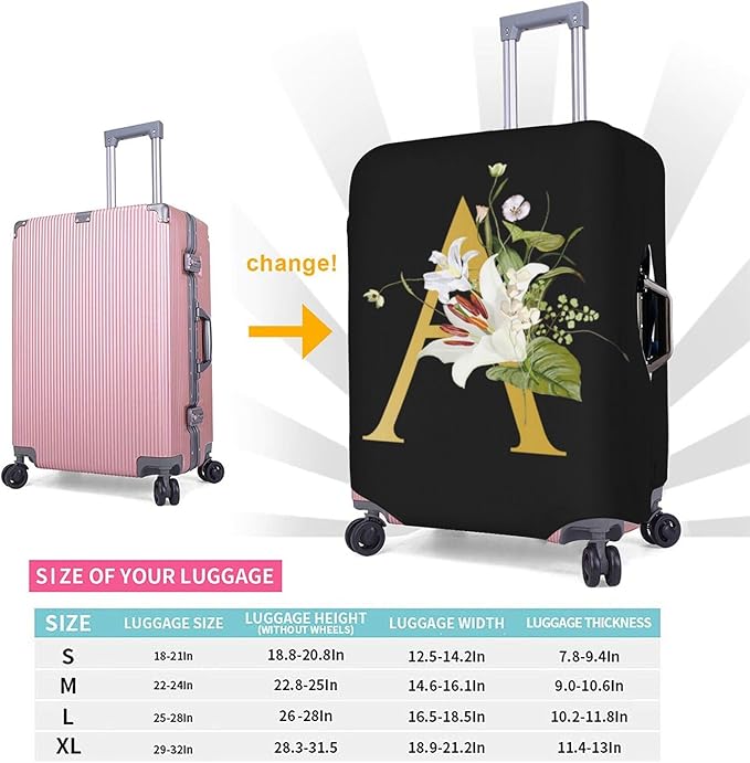 Decorative A Suitcase Protectors Elastic Washable Luggage Covers With Concealed Zippers For 18-32 Inch Luggage (Size M: Fits 22-24 Inch)
