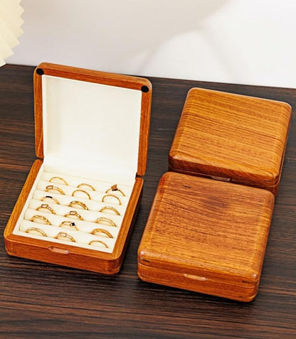 Solid Wood Ring Organizer, Walnut Jewelry Case for Multiple Rings Cufflinks Earrings Portable Travel Size Rings Case Wooden Vintage Gift for Women Valentine Mother's Day