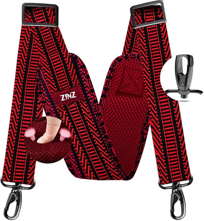 ZINZ 77 Inch Shoulder Strap Univesal Bag Strap with Fixed Pad Ultra Thick Plus Long & Breathable Cushion, Replacement Strap for Bags,Black Red Jacquard