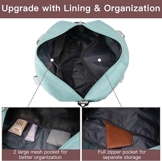 For Spirit Airlines Personal Item Bag 17.7x12.6x6.3 Foldable Travel Duffel Bag Underseat Carry-on Luggage for Women and men 25L(Mint Green)