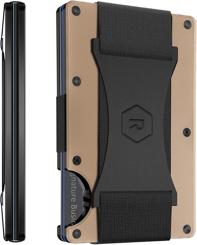 Ridge Wallet for Men - Slim Minimalist Compact Wallet and Card Holder, RFID Protected Front Pocket Wallets for Men with Integrated Cash Strap (Mojave Tan)