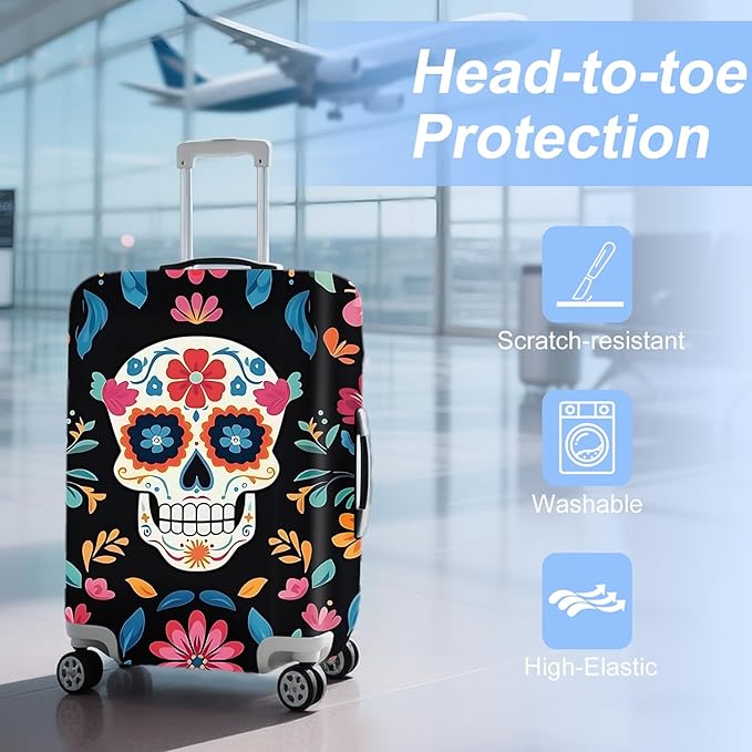 ANNA QUEEN Halloween Skulls Travel Luggage Cover Suitcase Protector Suitcase Cover Halloween Decorations Anti-Scratch,Stretchable Bag Cover Washable Durable Polyester