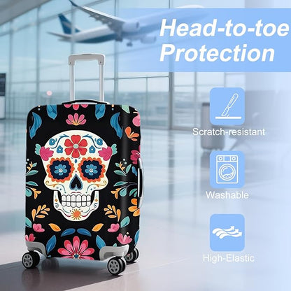 ANNA QUEEN Halloween Skulls Travel Luggage Cover Suitcase Protector Suitcase Cover Halloween Decorations Anti-Scratch,Stretchable Bag Cover Washable Durable Polyester