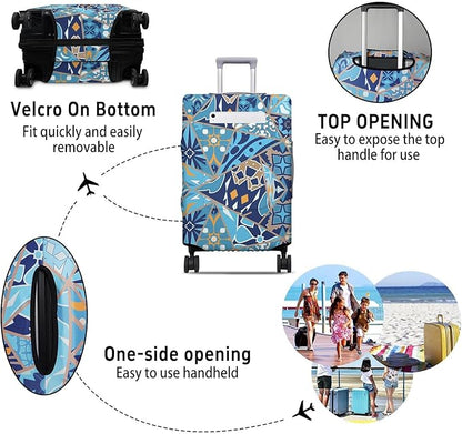 Portuguese Tiles Travel Luggage Cover, Travel-Themed Suitcase Protector Stretchable, Washable Travel Suitcase Cover (M for 22-24 Inch Luggage)