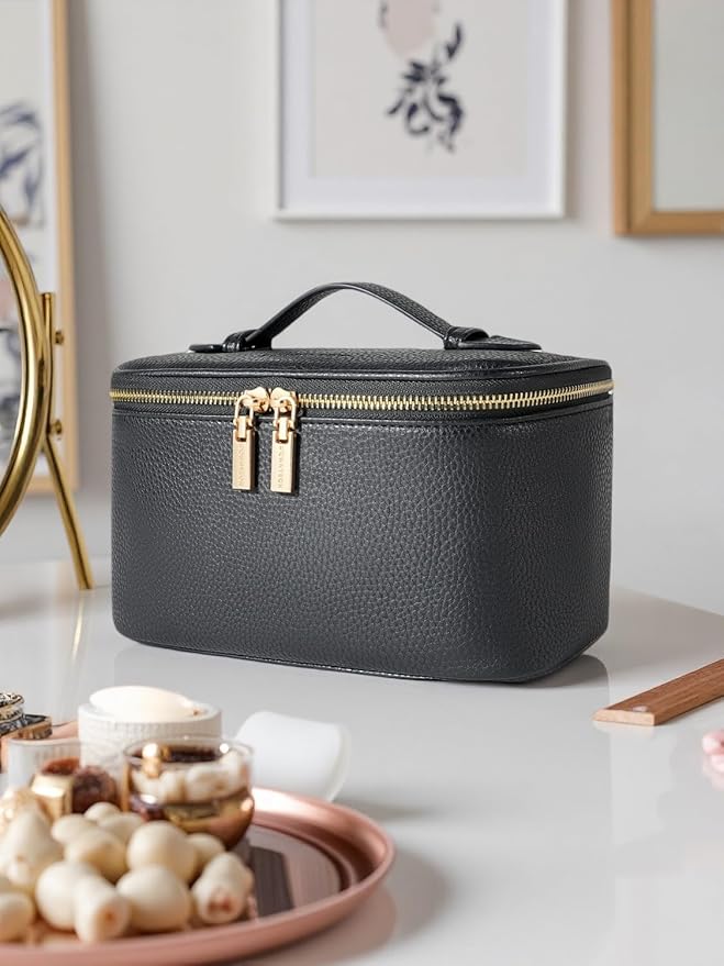 Cosmetic Bag,ROWNYEON Makeup Bag,Portable Makeup Train Case,Travel Toiletry Bag Case Organizer for Women,Black