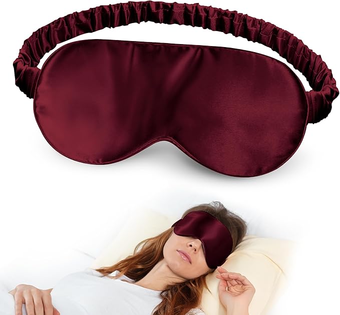 SilkDream 100% Mulberry Silk Sleep Mask Eye Mask for Sleeping 22 Momme Nature 6A Real Silk Gifts for Women&Men WineRed