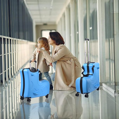 20 Inch Kid's Ride On Travel Suitcase, Rolling Luggage with Wheels Carry Trolley Luggages with Password Lock, Children's Ride On Trolley for Children's Day Gift, Festival Gift