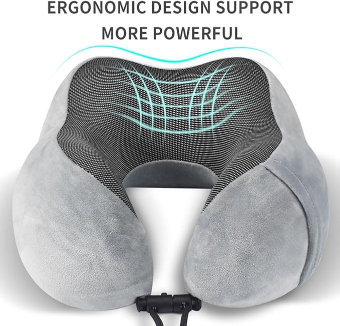 Airplane Travel Neck Pillow, 100% Memory Foam Ergonomic Neck Support, Airplanes Neck Pillow with Washable Cover Travel Essential for Flight, Office includes Eye Masks, Earplugs & Carry Bag (Dark Gray)