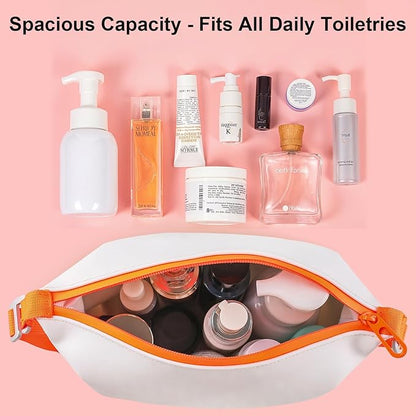 Vomgomfom 3L 6.5 Inch Silicone Toiletry Bag, Waterproof Leakproof Travel Cosmetic Organizer, Adjustable G-Buckle Compression Dopp Kit, Foldable Makeup Bag for Women & Men, White