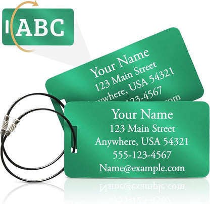 Two Custom Engraved Aluminum Luggage Tags (Green)