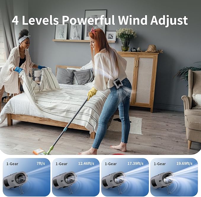 Socool Portable Waist Fan 5000mAh Rechargeable Mini Clip On Personal Fans with 13000RPM & 4 Adjustable Speeds, 25H Cooling Wearable Shirt Belt Hanging Neck Fan for Outdoor Working Jobsite