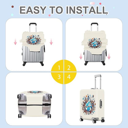ANNA QUEEN Travel Around the World Luggage Cover, Colorful Landmark Suitcase Protector with Airplane & Globe Design, Stretchable, Washable Travel Sleeve for 24-26 Inch Luggage
