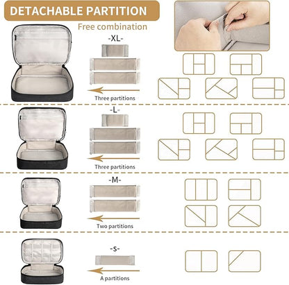 AKOZLIN Padded 4pcs/set Double Layer Travel Organizer Office Cord Cable Electronics Accessories Bag Electrical Cord Management Case Black