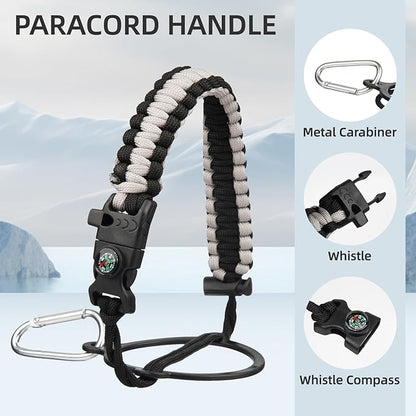 Half Gallon Insulated Water Bottle with Straw,64 oz 3 Lids Water Jug with Carrying Bag,Paracord Handle,Double Wall Vacuum Stainless Steel Metal Flask,Day Night