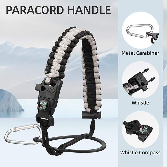 Half Gallon Insulated Water Bottle with Straw,64 oz 3 Lids Water Jug with Carrying Bag,Paracord Handle, Double Wall Vacuum Stainless Steel Metal Flask,Sky