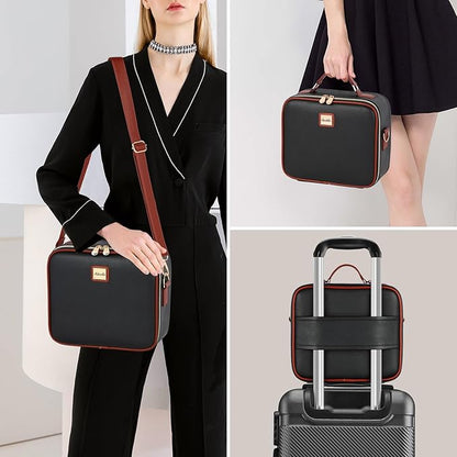 Travel Makeup Bag with Led Mirror Make up Case with Lighted Mirror Cosmetic Organizer bag with Adjustable Dividers and 5X Magnifying Mirror Makeup Box Vanity Case for Women