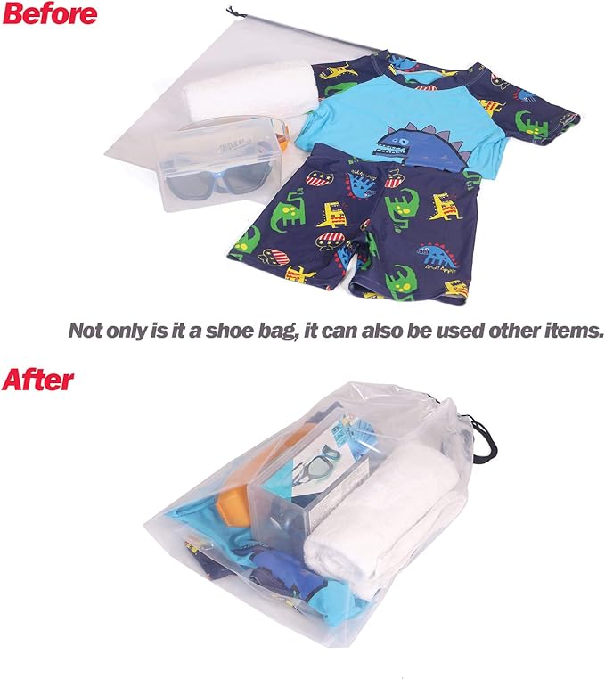 DIOMMELL Set of 24 Transparent Shoe Bags for Travel Large Clear Shoes Storage Organizers Pouch with Rope for Men and Women