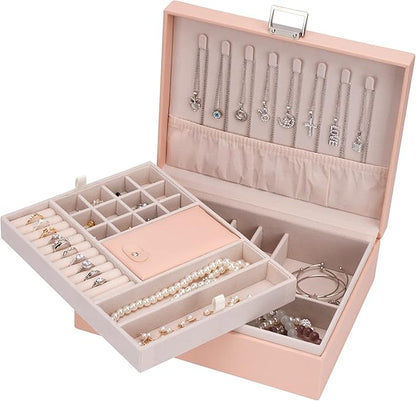 Jewelry Organizer Box Travel Jewelry Box Storage Organizer Case Earring Ring Necklace Box Large Travel Jewelry Case/PINK