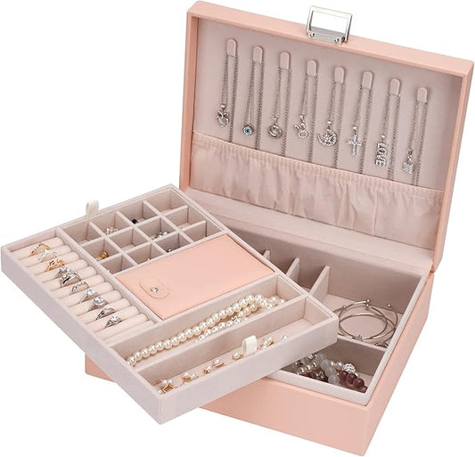 Jewelry Organizer Box Travel Jewelry Box Storage Organizer Case Earring Ring Necklace Box Large Travel Jewelry Case/PINK