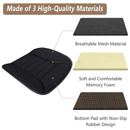 MYFAMIREA Car Seat Cushion Pad 1.2" Thick Comfort Seat Protector for Car Driver Seat Office Chair Home Use Memory Foam Seat Cushion with Non Slip Bottom, 20'' x 18.5'', Black