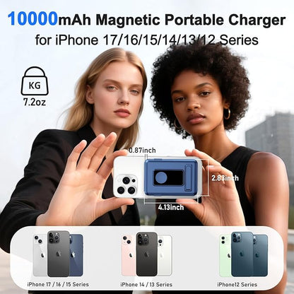 Vexnara for Magsafe Battery Pack, 10000mAh Power Bank for iPhone with Built-in Cables, 20W Fast Charging Magnetic Wireless Portable Charger with Stand for iPhone 17/16/15/14/13/12/Apple Watch Series