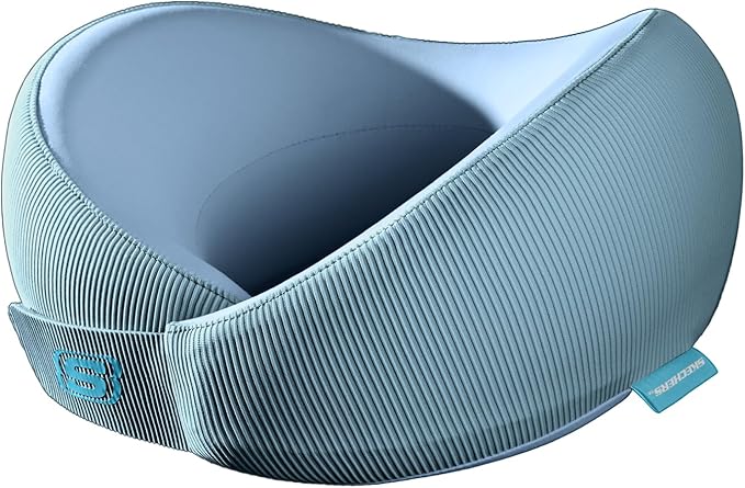 Skechers Women's Memory Foam Neck Pillow, Comfortable & Breathable Travel Pillow,Neck Pillow Airplane for Travel, Car Rides, Home, and Office Use, Ergonomic Design for Men and Women,Light Blue