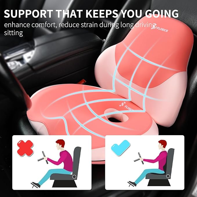 FLORICH Car Neck Headrest Pillows, Ergonomic Office Chair Seat Cushions, Car Lumbar Back Support Pads, for Back Butt Sciatica Tailbone Hip Pain Pressure Relief Comfortable Spine Hip Pillow