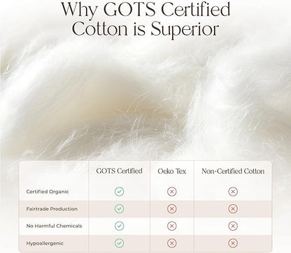 Organic Cotton Pillow Protector - Durable Quilted Pillow Protector King Size GOTS & Fairtrade Certified - Thick Hypoallergenic Machine Washable Breathable Cover & Edge Piping - 2Pack (White, Standard)