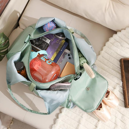 Personalized Duffel Bag Custom Sport Gym Travel Bags Embroidered Name Text Customized Dry Wet Separated Weekend Waterproof Bag for Women Men (C-Green)