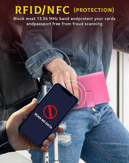 Passport Holder Wallet Cover Case for Women and Men,RFID Blocking,Passport Case with AirTag Holder,Travel Accessories (Pink)