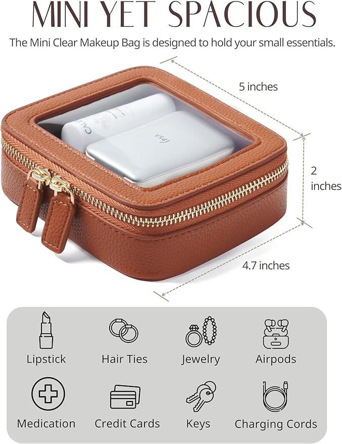 Popvibe Clear Makeup Bag Travel Cosmetic Case Transparent Toiletry Bag with Zipper, Portable Make Up Organizer Traveling Compact Car Bag for Essentials