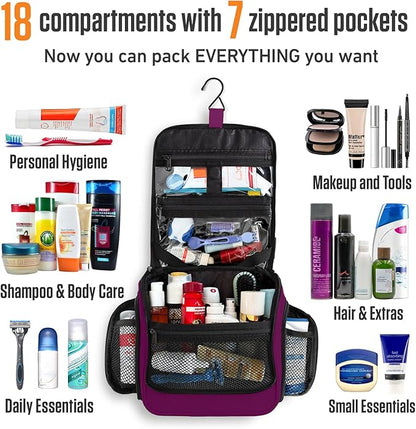 VENTURE 4TH Hanging Travel Toiletry Bag for Women & Men - Travel Organizer with Expandable Compartments & Removable Clear Pouch for Toiletries (Purple)